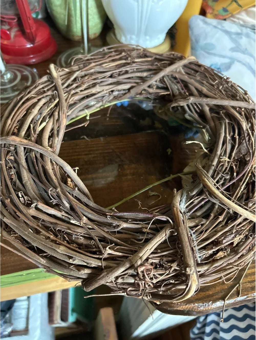 Rustic Grapevine Wreath with Blue Berry and Leaf Accents